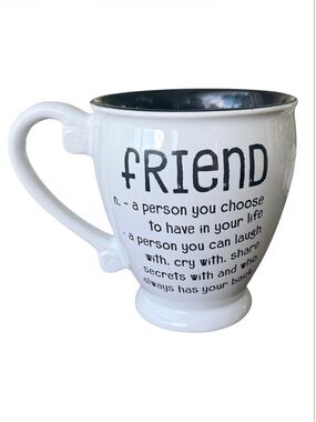 NWOT Tara Reed Friend Ceramic Coffee Mug - White with Black Interior